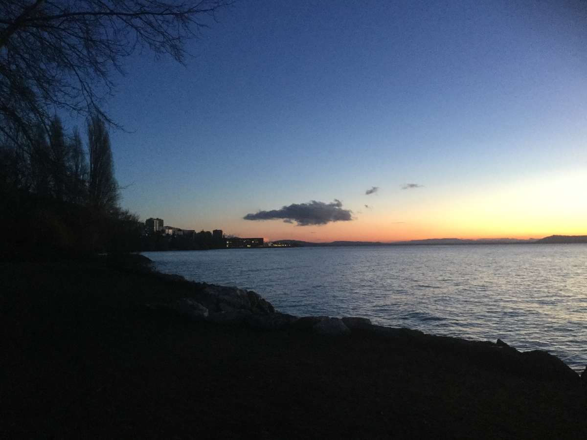 夜明けのヌシャテル湖